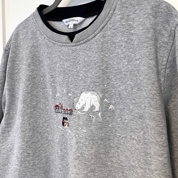 Northern Reflections Grey Embroidered Winter Scene Sweatshirt - Picture 1 of 6